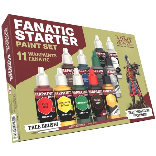 The Army Painter Warpaints Fanatic Starter Set - 11 Farben inklusive 7 Acrylfarben, 2 Metallics, 1 Waschung, Starterpinsel und Miniatur, ideal für Einsteiger in die Miniaturmalerei