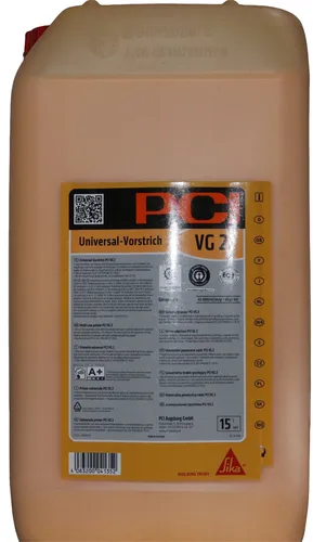 PCI VG 2 15l Kanister - Gelblich-Orange Voranstrich - Mörtel für Innenböden, emissionsarm und lösemittelfrei. Ideal zum Grundieren von saugfähigen Untergründen, verhindert Blasenbildung und sorgt für optimale Haftung.