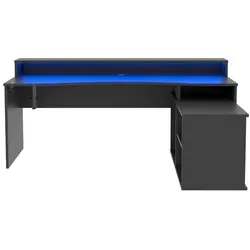 Mid.you Gamingtisch – Schwarz, Rechteckig, Ergonomisch - Kinderschreibtische mit RGB-Beleuchtung, Kabeldurchlass und viel Stauraum für ein optimales Gaming- und Arbeitserlebnis.