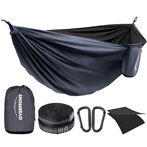 Overmont Doppelschichtige Hängematte TÜV-Zertifiziert Camping Hängematten, 400kg Tragfähigkeit, 280 x 185 cm aus Nylon Tragbare für Outdoor Reisen Garten