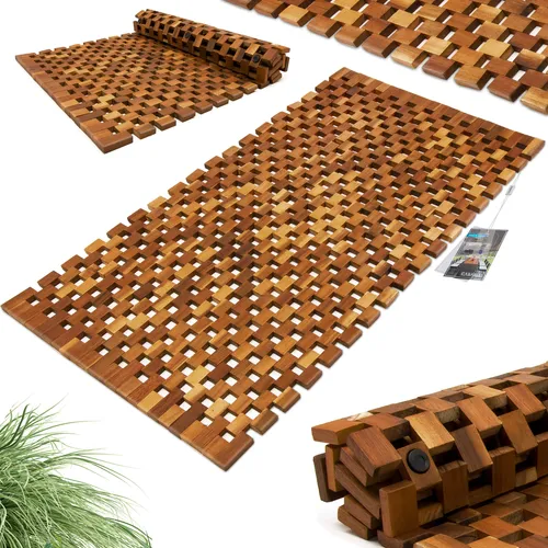 DEUBA® Badvorleger Badematte Holz 80 x 50 cm - Badematten & Badteppiche aus FSC-zertifiziertem Akazienholz, hygienisch und rutschhemmend für Sicherheit im Bad.