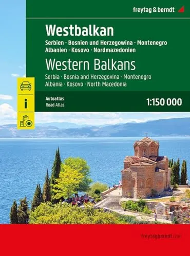 Westbalkan Autoatlas 1:150.000 von freytag & berndt - Detaillierter Straßenatlas für Serbien, Bosnien, Montenegro, Albanien, Kosovo und Nordmazedonien mit praktischer Spiralbindung - ideal für Reisende.