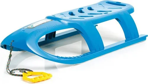 Hoher Schlitten mit Stahlgleitern und Seil, Modell bullet blue - Schlitten aus hochwertigem Material mit flexibler Gestaltung und robusten Stahlgleitern für optimale Fahrqualität im Winter.