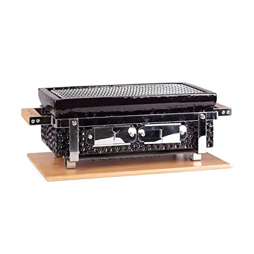 YAKINIKU Shichirin Keramik Edelstahl Rechteck Tischgrill - Traditioneller japanischer Tischgrill aus hochwertiger Keramik, ideal für gesellige Grillabende mit 4-6 Personen. Mit einer Grillfläche von 39x21cm und leicht zu reinigen.