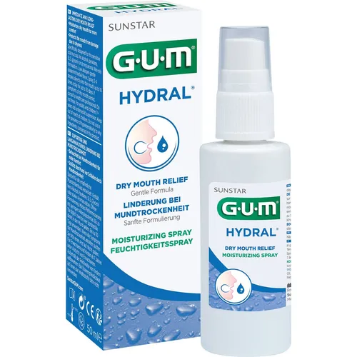 SUNSTAR GUM Hydral Feuchtigkeitsspray 50 ml - Mundspülung für trockenen Mund, bietet sofortige Feuchtigkeit und Erleichterung bei Mundtrockenheit.