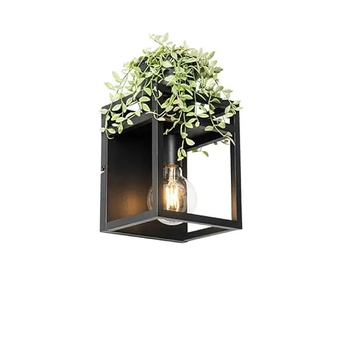 Qazqa - Industrie I Vintage I Industrie I Vintage I Wandleuchte schwarz mit Gestell - Cage Rack I Wohnzimmer I Schlafzimmer - Stahl Quadratisch - LED geeignet E27