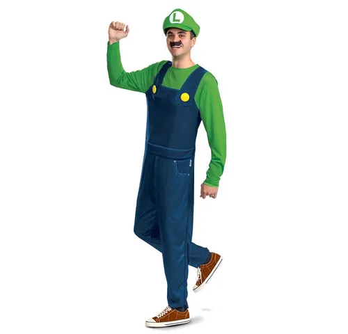 Nintendo Super Mario Brothers Luigi Kostüm XS-S - Grün - Kostüm für Erwachsene mit Overall, Mütze und Schnauzbart in klassischem Luigi-Design. Ideal für Karneval und Mottopartys, bequem und leicht zu tragen.