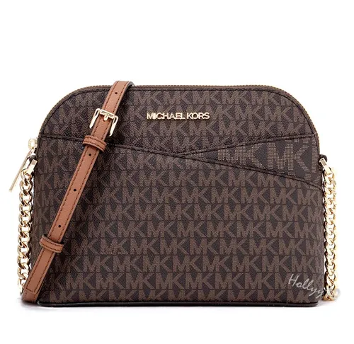 Michael Kors JET SET TRAVEL MD DOME Crossbody Tasche - Umhängetasche in elegantem Braun, mit goldfarbenem Reißverschluss und praktischem Fächerdesign, ideal für stilbewusste Damen.