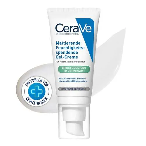 CeraVe Mattierende Feuchtigkeitsspendende Gel-Creme - Hautpflege für fettige Haut mit 3 Ceramiden und Niacinamid, die die Hautschutzbarriere stärken und ein mattes Finish bieten.