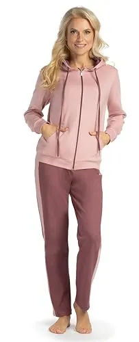Consult-Tex Damen Pyjama Freizeitanzug Jogginganzug aus Baumwolle - Bequemer Damen Freizeitanzug aus hochwertiger Baumwolle, ideal für entspannte Tage zu Hause. Der praktische Reißverschluss und der dehnbare Hosenbund sorgen für optimalen Tragekomfort.