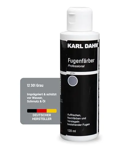 Karl Dahm® Fugenfärber Grau 120 ml – Hochwertige Fugenfarbe für Innen & Außen - Fugenmörtel, wasser- und schmutzabweisend mit einfacher Anwendung für langlebige, makellose Fugen in Badezimmern und Küchen.