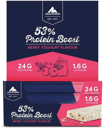 Multipower 53% Protein Boost Riegel - Berry Yogurt, 20 x 45 g - Proteinreiche Snack-Option mit 53% Eiweißgehalt, ideal für Sportler und gesundheitsbewusste Genießer.