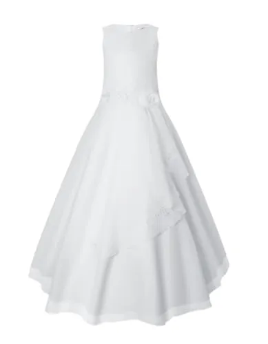 Märchenburg - Kirschblüte 2026 - Eleganza Blanca, Kommunionkleid mit Reifrock - Wunderschönes Kommunionkleid mit floralen Stickereien und Reifrock. Ideal für besondere Anlässe, um kleine Prinzessinnen strahlen zu lassen. Perfekt für die Erstkommunion! Das Kleid vereint Eleganz und Komfort.