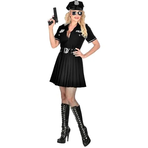 W WIDMANN MILANO Kostüm Polizistin - Sexy Uniform für Fasching - Kostüm-Outfits für Erwachsene: Verwandeln Sie sich in eine verführerische Polizistin mit einem kurzen Kleid und Polizeimarke. Ideal für Faschingspartys und unvergessliche Auftritte!