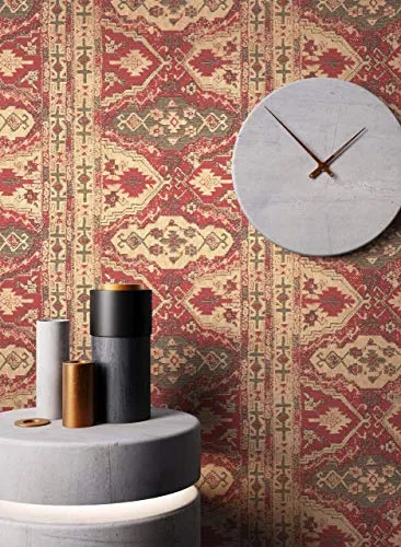 NEWROOM Tapete Rot Vliestapete Teppich - Teppichmuster Vintage Beige Teppichoptik Orientalisch Persisch Arabisch inkl. Tapezier-Ratgeber