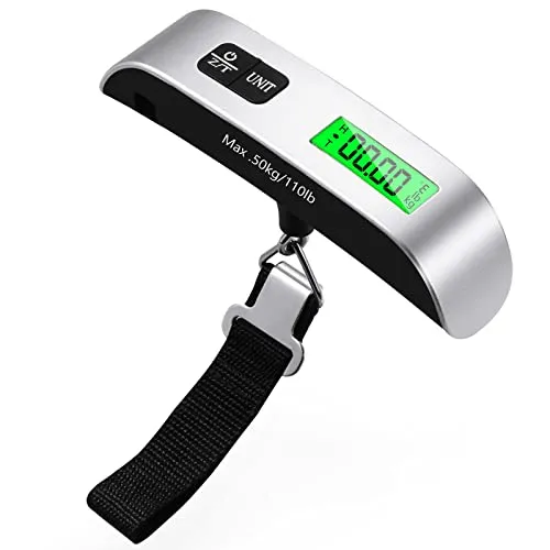Blendura Kofferwaage, Gepäckwaage Tragbare Digitale Travel mit Temperatursensor, Hängewaage Tara-Funktion Praktisch für Reisen Freien bis 50KG Silver