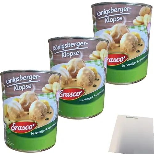 Erasco 6 Königsberger Klopse in cremiger Kapernsauce 3er Pack (3x800g Dose) + usy Block