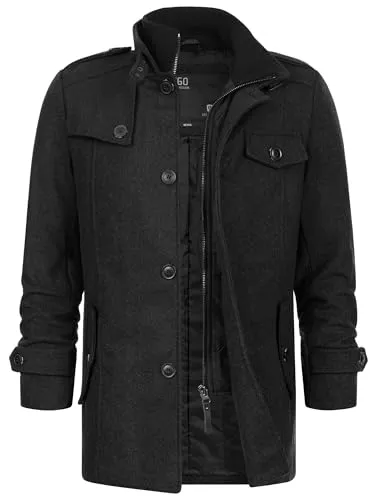 Indicode Herren Brandon Kurzmantel mit Stehkragen | Stylischer Wollmantel in Charcoal Mix, Größe L - Hochwertiger, leicht wattierter Herrenmantel mit Stehkragen und zahlreichen Taschen. Modernes Design trifft auf praktischen Komfort. Ideal für jeden Anlass und optimaler Sitz dank Regular Fit.