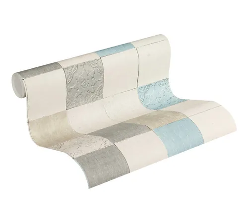 Profhome 374061-GU Küchen Bad Tapete Kachelmuster matt grau blau creme 5,33 m2