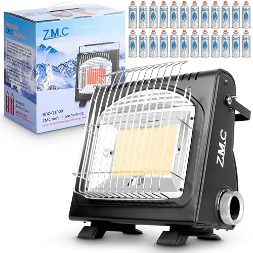 ZMC Heizstrahler 2in1 - Tragbare Camping Gasheizung 1,7KW - Heizstrahler für Camping und Terrasse, kombiniert Gaskocher und Heizung in einem Gerät. Ideal für kalte Nächte im Freien, inklusive Piezozündung und 24 Gaskartuschen.