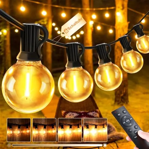 JEYMORKEY Lichterkette LED Außen Strom Outdoor - 45M 150FT G40 Glühbirnen Garten Beleuchtung Balkon Lichterketten Aussen IP44 Wetterfest Pavillon String Lights mit Fernbedienung für Terrasse Party