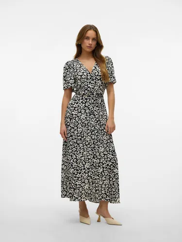 Vero Moda VMALBA SS CALF DRESS WVN GA NOOS - Druckkleid aus 100% Viskose, pflegeleicht und modisch mit V-Ausschnitt und Kurzarm, ideal für sommerliche Anlässe.