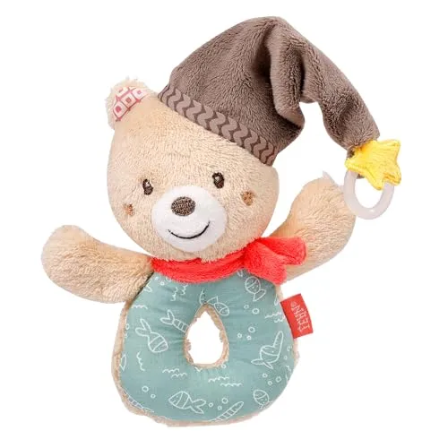 Fehn Baby Ring Greifling Teddybär - Kuscheltier Babyspielzeug mit Rassel & Schnullerbefestigung - Motorikspielzeug für das spielerische Lernen - Teddy Spielzeug für Babys & Kleinkinder ab 0+ Monaten