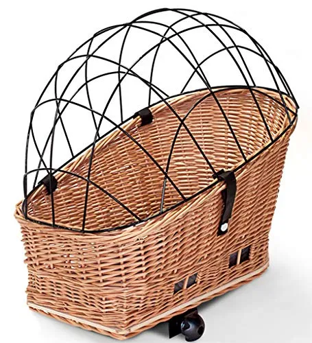 Tigana Hundefahrradkorb XXL aus Weide mit Gitter für Gepäckträger - Hochwertiger Hundefahrradkorb aus europäischer Weide, Größe 60 x 39 cm. Mit stabilem Schutzgitter und einfacher Montage. Ideal für den sicheren Transport Ihres Hundes beim Radfahren.