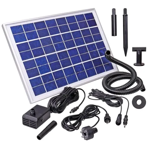CLGarden Solar Springbrunnenpumpe NASP4-S Set mit Akku und LED-Beleuchtung - Wasserpumpen für Gartenbrunnen mit 500 l/h, ideal zur Umrüstung auf Solarenergie. Automatische Steuerung und 3-stufige Wasserfördermenge für individuelle Gestaltung. LED-Ring Licht für abendliche Akzente.