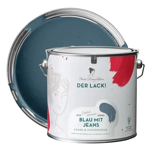 MissPompadour seidenmatte Holzfarbe Innen & Außen 2,5L Blau mit Jeans, Möbelfarbe ohne Schleifen - Farbe für Holz, Metall, Kunststoff - Holzlack, Möbellack schnelltrocknend mit hoher Deckkraft