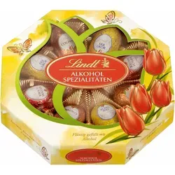Lindt Zartbitter Alkohol Eier 144g - Edle Zartbitter-Schokolade mit ausgewählten alkoholischen Füllungen. Perfekt als Geschenk oder zum Genießen – eine exquisite Wahl für besondere Anlässe.