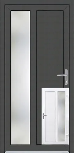 Panto Nebeneingangstür K511 DIN R - Sicherheit trifft modernes Design - Nebeneingangstüren mit hochwertigem Mehrkammersystem und 5-fach Rollzapfen-Verriegelung für hohen Einbruchschutz. Pflegeleichte Kunststofftür mit optimaler Wärmedämmung.