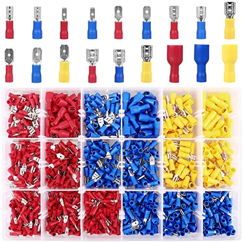 Pluworks Kabelschuhe, 900 tlg. Sortiment für Flachstecker und Flachsteckhülsen - Umfangreiches Sortiment mit 900 Teilen in 18 Varianten. Ideal für alle elektrischen Projekte, zuverlässige Verbindung dank verzinnten Messingeinsätzen und robustem PVC. Perfekt für Werkstätten und Reparaturen.