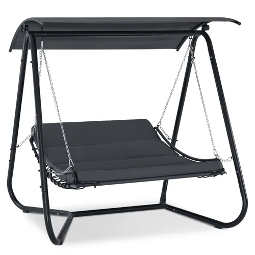 MCombo Hollywoodschaukel M mit Liegefunktion 8012 - Hollywoodschaukel in Grau aus robustem Teslin-Stoff, bietet eine komfortable Liegefunktion für entspannte Stunden im Garten oder auf der Terrasse.