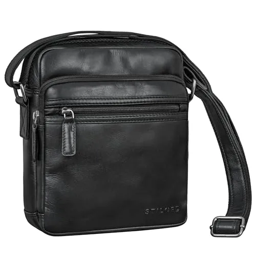 STILORD 'Kony' Vintage Umhängetasche Herren Leder - Robuste Männerhandtasche - Herrentasche zum Umhängen Schulter-Tasche Men - Crossbody Messenger Bag Klein aus Echtleder, Farbe:schwarz