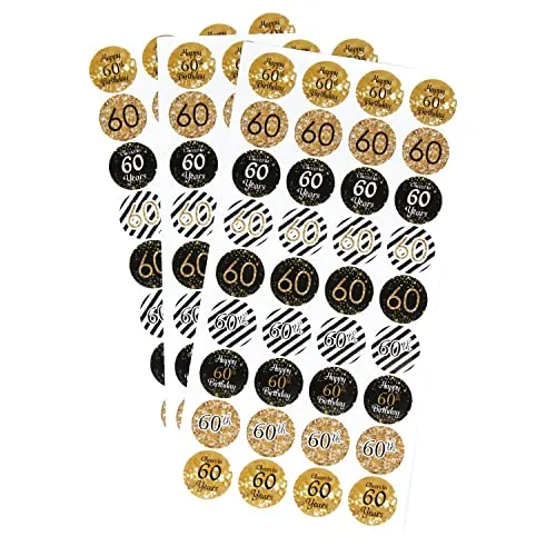 Oblique Unique® 60. Geburtstag Sticker Jubiläum Deko Aufkleber 108 Stück Feier Party Geschenk Dekoration Geburtstagsdeko Gold Schwarz Weiß