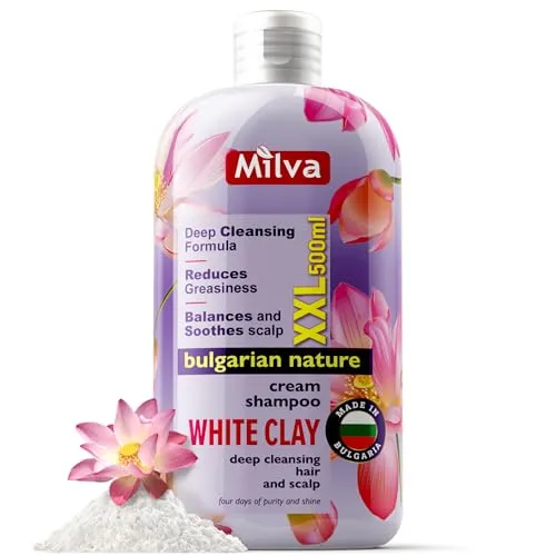 Milva Shampoo für fettiges Haar mit weißer Kaolinerde - 500 ml Natürliches Shampoo für fettiges Haar und trockene Kopfhaut, zur Tiefenreinigung, hilft Ablagerungen und Hautschüppchen zu entfernen