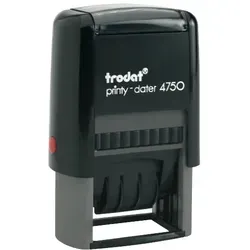 Trodat Printy 4750 Datumstempel + Text - Sonstige Büroutensilien, umweltfreundlicher Stempel mit 39 x 22 mm Textplatte für 2 Zeilen und präziser Lasergravur in 600 dpi.