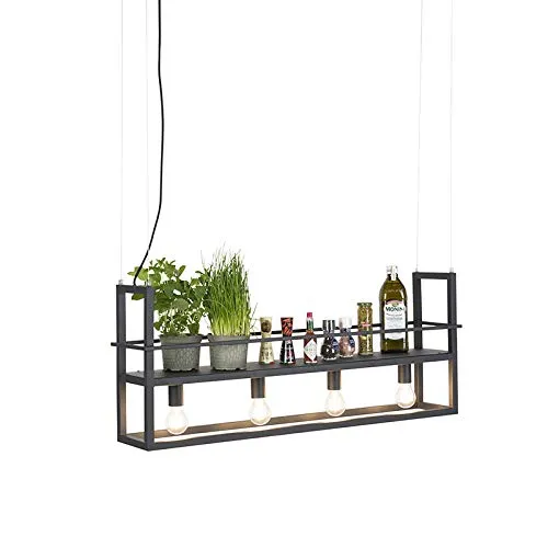 Qazqa Pendelleuchte Cage Rack – Moderne 4-flammige Hängeleuchte in Schwarz - Hängeleuchte aus Stahl, 4-flammig, höhenverstellbar bis 150 cm, ideal für stilvolle Innenräume und modernes Design.