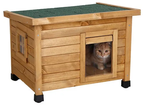 Kerbl Katzenhaus Rustica - Wetterfestes Holzhaus mit Schwingtüre, ideal für Freigänger und gemütliche Rückzugsorte für bis zu zwei Katzen