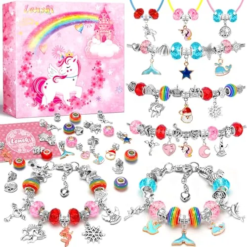 Lenski Einhorn Geschenke für Mädchen, Einschulung Mädchen, Bastelset Kinder ab 6 Jahre, Armbänder Selber Machen Schultüte Füllung Schmuck Selber Machen Set Geschenk Mädchen 5 6 7 8 9 10 11 12 Jahre