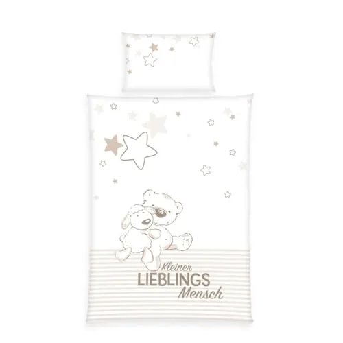 Herding Baby Best Kleinkinder-Bettwäsche-Set Jana Lieblingsmensch - Niedliches Wendemotiv mit Schäfchen und Bärchen für süße Träume. Ideal für Reise- und Gitterbetten. Pflegeleicht und aus 100% Baumwolle für höchsten Komfort.