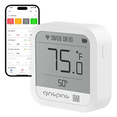 Qingping Wi-Fi Indoor Thermometer Hygrometer, Remote Monitoring via Qingping IoT, Temperature and Humidity Monitor for Different Scenarios, Fast Alarm Notification, Rechargeable Battery