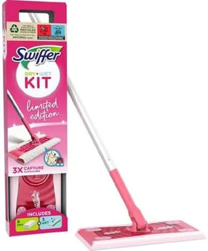 Swif Systemstarter (Bodenstab+8Tücher) pk Limited Edition pink - Hochwertiger Nass- & Trockenmopp, flexibel und langlebig für eine gründliche Reinigung