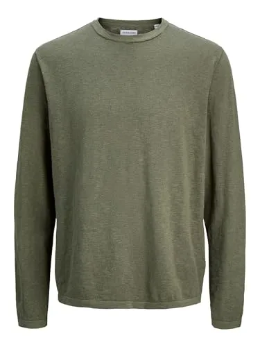 Jack & Jones Pullover "Summer" in Khaki - M - Stylischer Pullover mit Leinenanteil für angenehmen Tragekomfort. Rundhalsausschnitt und meliertes Muster machen ihn zum idealen Begleiter für entspannte Tage.