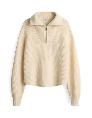 OPUS Pullover Beige Größe 38 - Stilvoll & Bequem - Eleganter Pullover mit Wollanteil, Kent-Kragen und Puffärmeln. Ideal für modische Outfits und täglichen Komfort. Grobmaschiges Strickmuster in klassischer Uni-Optik.