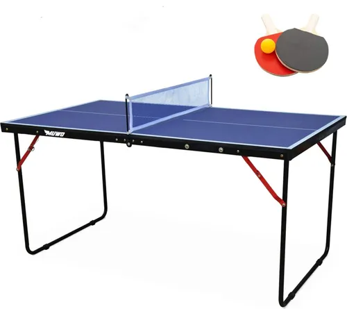 MUWO Indoor Faltbare Mini-Tischtennisplatte - Tischtennisplatte mit robustem Stahlgestell, inkl. Netz, 2 Schläger und Ball. Kompakt und faltbar, ideal für kleine Räume und einfachen Transport.