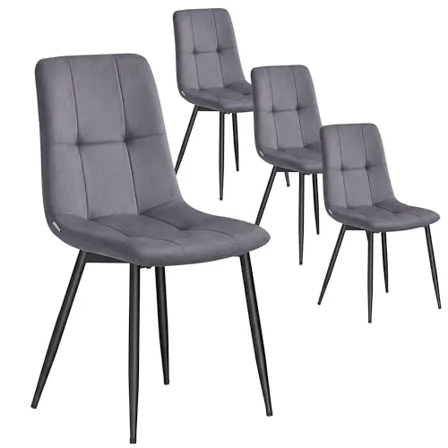 VASAGLE Esszimmerstühle Samt, Küchenstühle bis 120 kg belastbar, Sessel mit verstellbaren Füßen, modern, gepolstert, für Wohnzimmer, 4er Set, schiefergrau KDC080GN01