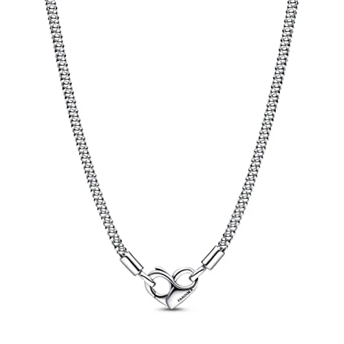 PANDORA Moments Gliederhalskette mit Nieten aus Sterlingsilber in der Farbe Silber, Kompatibel mit PANDORA Moments Armbänder, Länge: 45cm, 392451C00-45