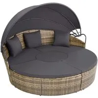 tectake Loungeset Rattan Sonneninsel 5-tlg. mit faltbarem Dach - Gartenmöbel mit modernem Design, wasserabweisend und inklusive komfortabler Polsterauflagen für entspannte Stunden im Freien.